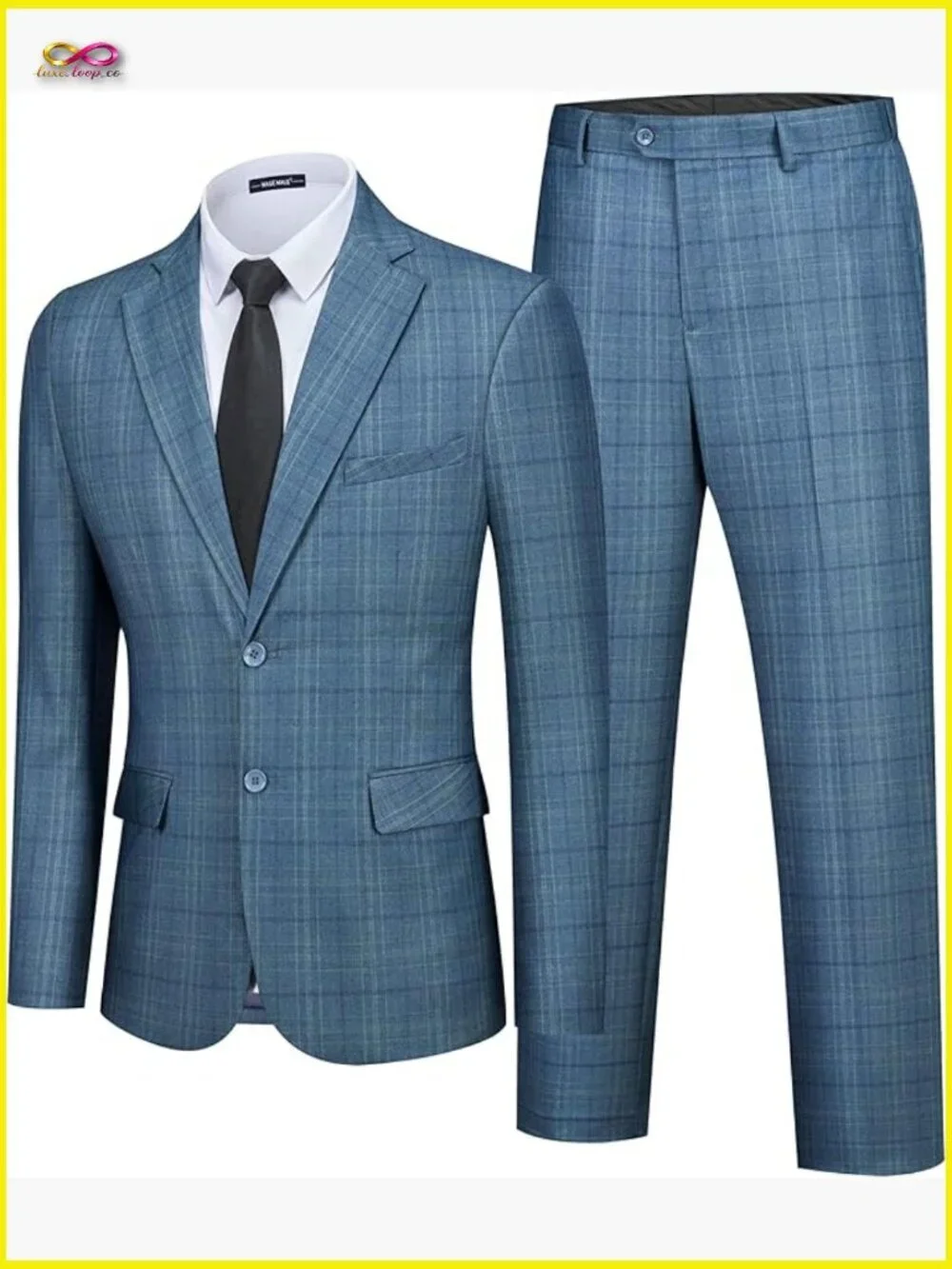 Slim Fit Plaid Suit Set Modern Business Casual Blazer Pants Formal Wedding